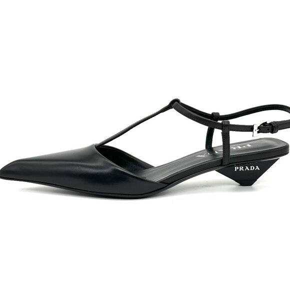 PRADA Modellerie Pointed Toe T Strap Ballerina Ballet Pumps Kitten Heels - Picture 6 of 15